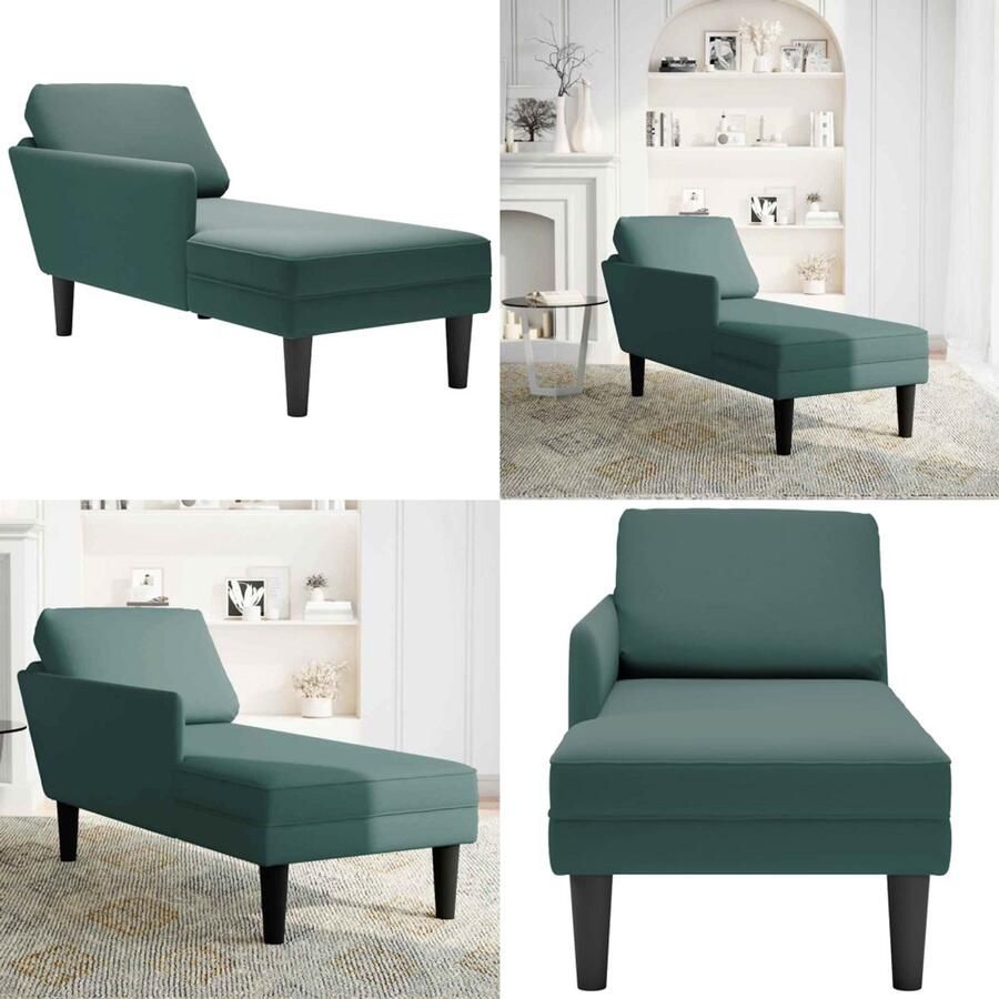 VidaXL Chaise longue met kussen&rechterarmleuning fluweel donkergroen Chaise Longue Chaise Longues Chaise Lounge Stoel Chaise Lounge Fauteuil