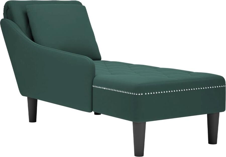 VidaXL Chaise longue met kussen&rechterarmleuning fluweel donkergroen - Foto 2