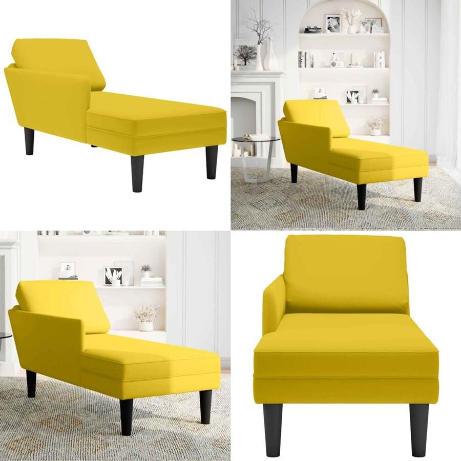VidaXL Chaise longue met kussen en rechterarmleuning fluweel geel Chaise Longue Chaise Longues Chaise Lounge Stoel Chaise Lounge Fauteuil