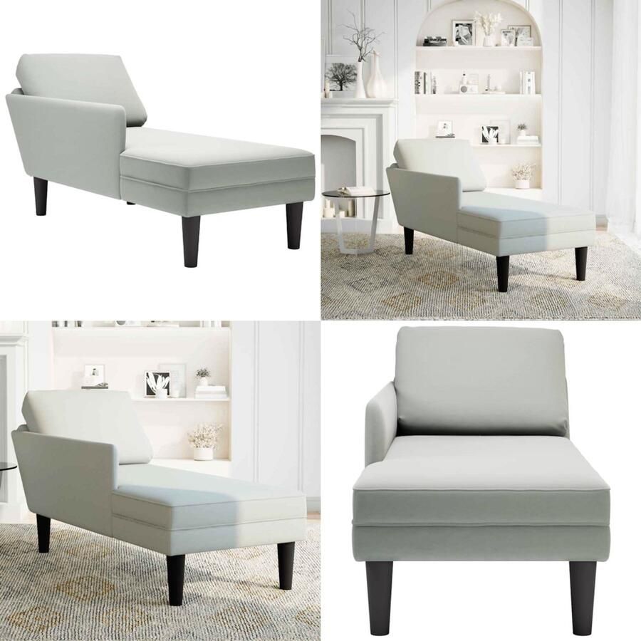 VidaXL Chaise longue met kussen & rechterarmleuning fluweel lichtgrijs Chaise Longue Chaise Longues Chaise Lounge Stoel Chaise Lounge Fauteuil