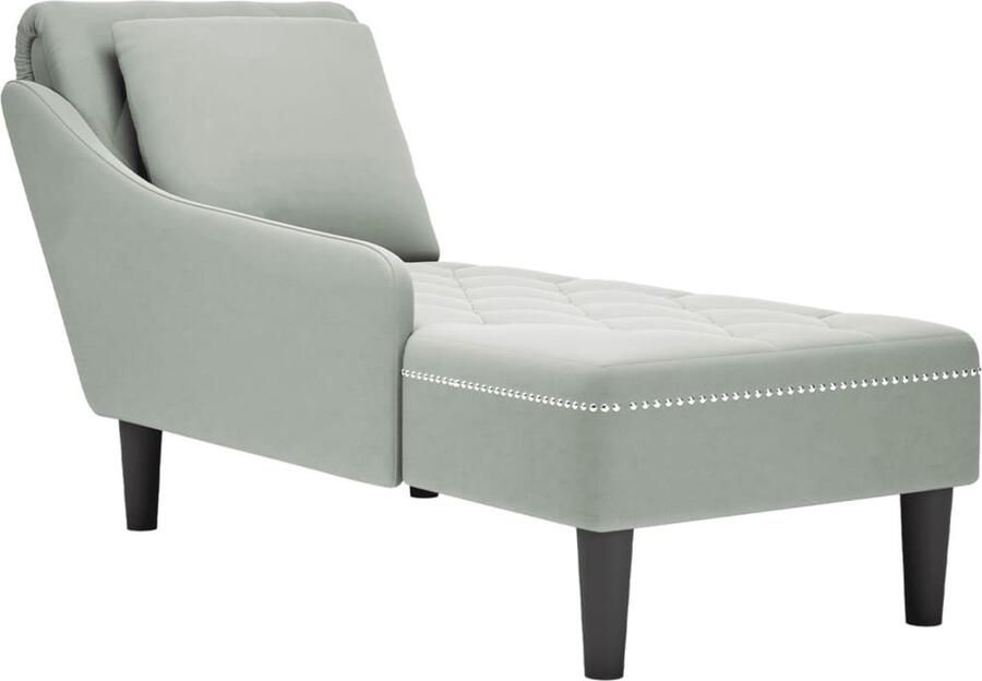 VidaXL Chaise longue met kussen & rechterarmleuning fluweel lichtgrijs - Foto 2