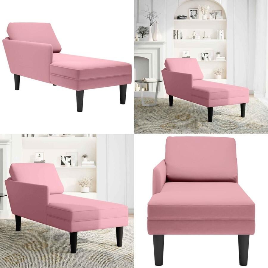 VidaXL Chaise longue met kussen en rechterarmleuning fluweel roze Chaise Longue Chaise Longues Chaise Lounge Stoel Chaise Lounge Fauteuil