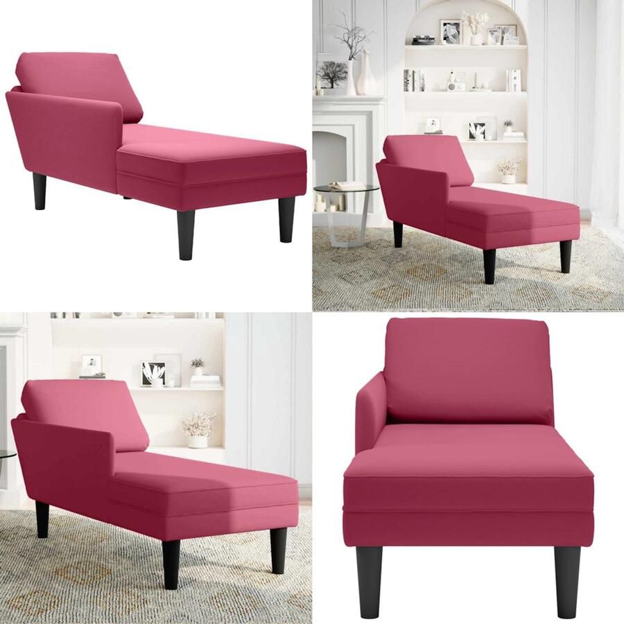 VidaXL Chaise longue met kussen en rechterarmleuning fluweel wijnrood Chaise Longue Chaise Longues Chaise Lounge Stoel Chaise Lounge Fauteuil
