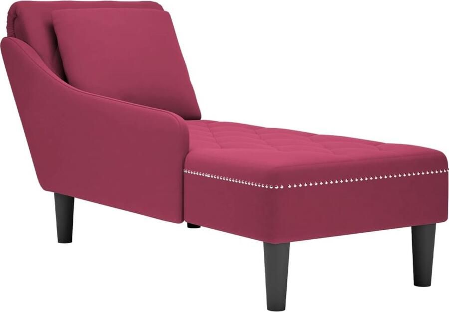 VidaXL Chaise longue met kussen en rechterarmleuning fluweel wijnrood - Foto 2