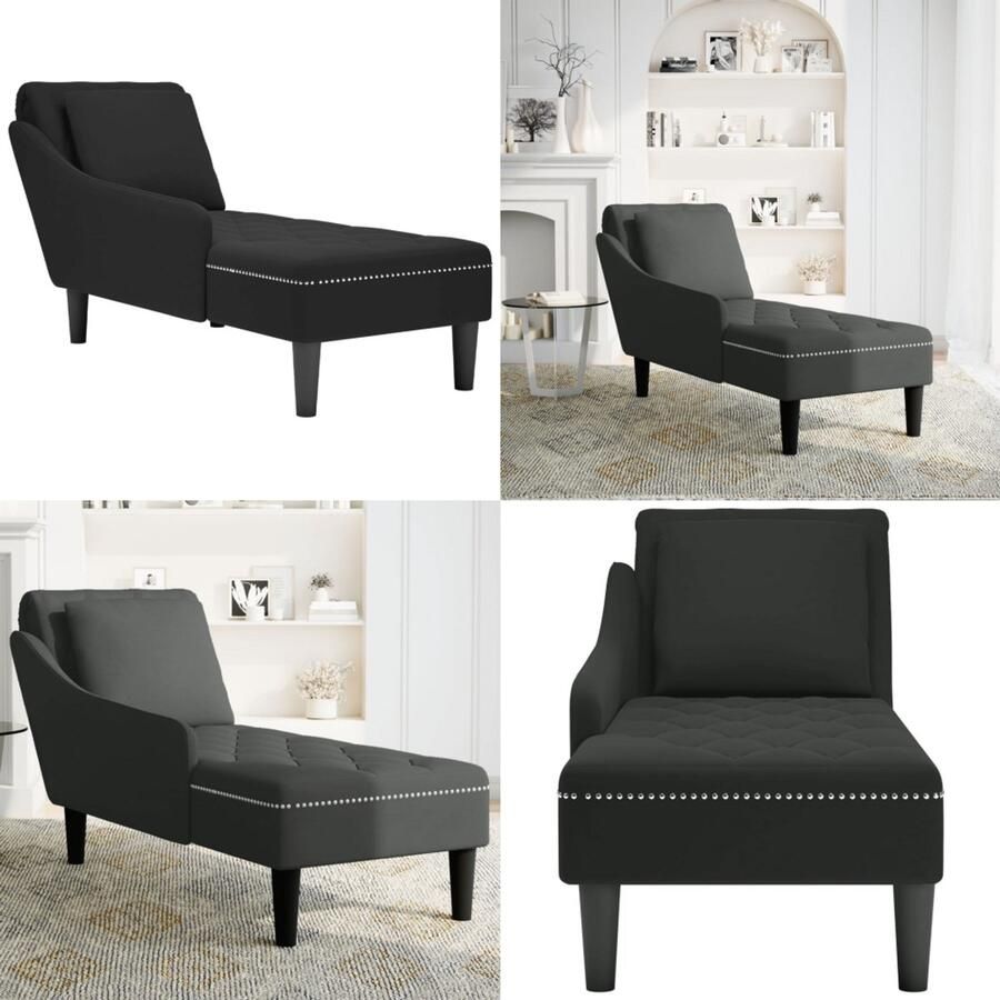 VidaXL Chaise longue met kussen en rechterarmleuning fluweel zwart Chaise Longue Chaise Longues Chaise Lounge Stoel Chaise Lounge Bank Stoel