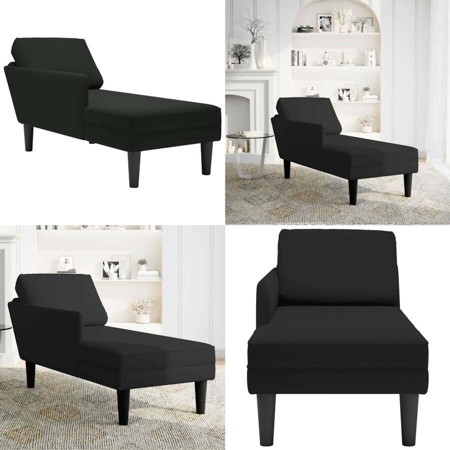 VidaXL Chaise longue met kussen en rechterarmleuning fluweel zwart Chaise Longue Chaise Longues Chaise Lounge Stoel Chaise Lounge Fauteuil