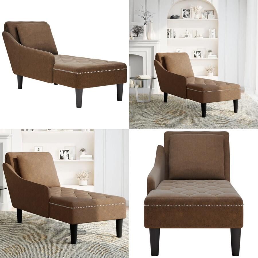 VidaXL Chaise longue met kussen en rechterarmleuning kunstleer bruin Chaise Longue Chaise Longues Chaise Lounge Stoel Chaise Lounge Fauteuil