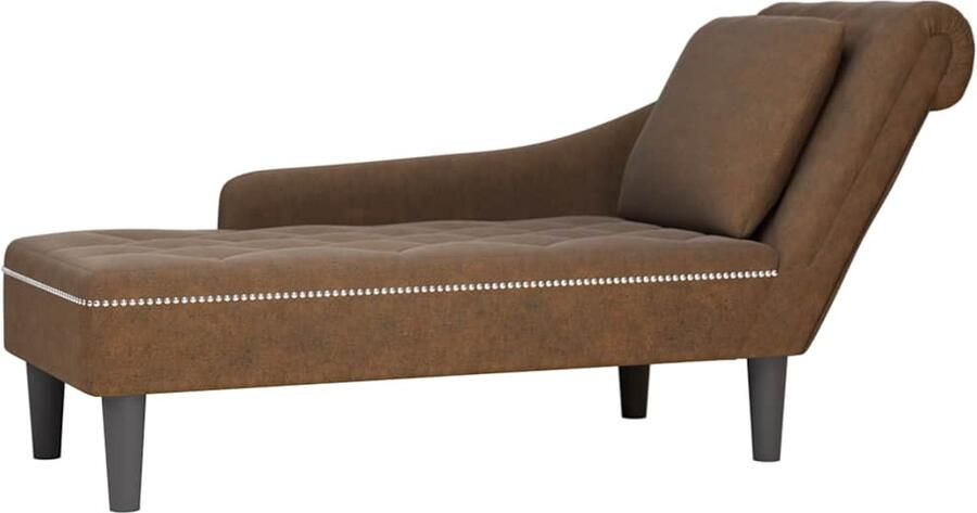 VidaXL Chaise longue met kussen en rechterarmleuning kunstleer bruin - Foto 2
