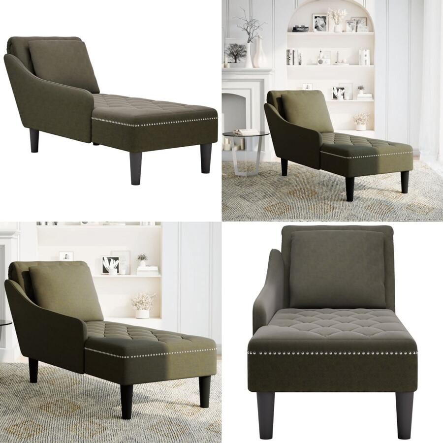 VidaXL Chaise longue met kussen&rechterarmleuning kunstleer legergroen Chaise Longue Chaise Longues Chaise Lounge Stoel Chaise Lounge Fauteuil