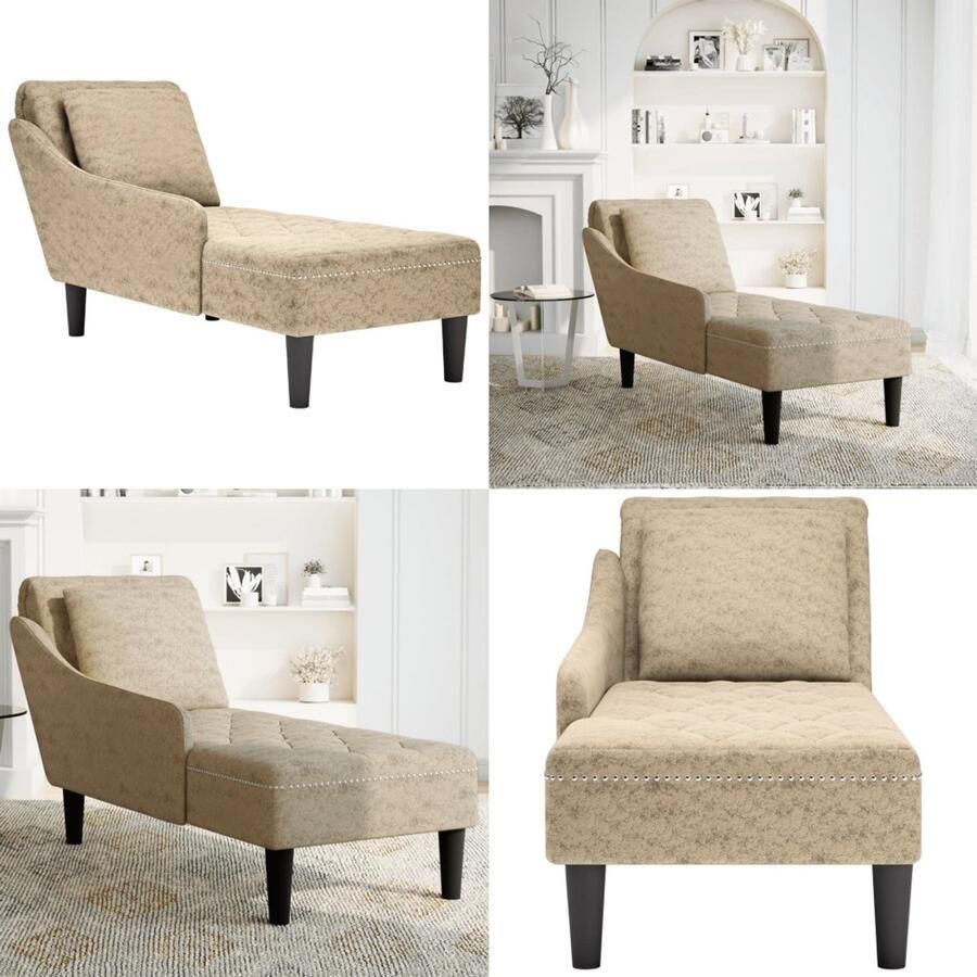 VidaXL Chaise longue met kussen&rechterarmleuning kunstleer lichtgrijs Chaise Longue Chaise Longues Chaise Lounge Stoel Chaise Lounge Fauteuil