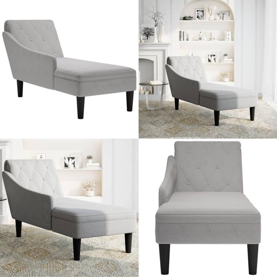 VidaXL Chaise longue met kussen en rechterarmleuning stof wolk grijs Chaise Longue Chaise Longues Chaise Lounge Stoel Chaise Lounge Fauteuil