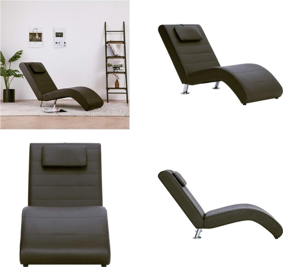 VidaXL Chaise longue met kussen kunstleer bruin Chaise Longue Chaise Longues Ligstoel Ligstoelen