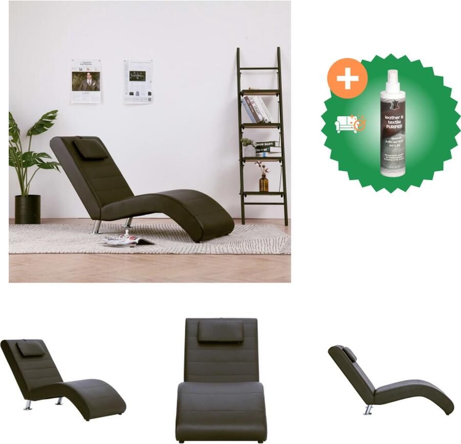 VidaXL Chaise longue met kussen kunstleer bruin Chaise longue Inclusief Reiniger