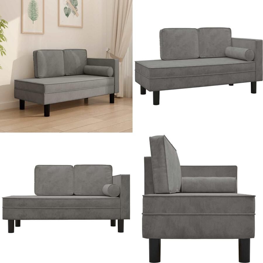 VidaXL Chaise longue met kussens en bolster fluweel lichtgrijs Chaise Longue Chaise Longues Chaise Longue Stoel Chaise Longue Bank