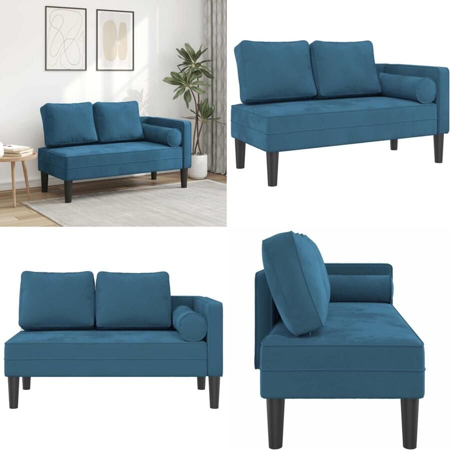VidaXL Chaise longue met kussens fluweel blauw Chaise Longue Chaise Longues Loungebank Divan