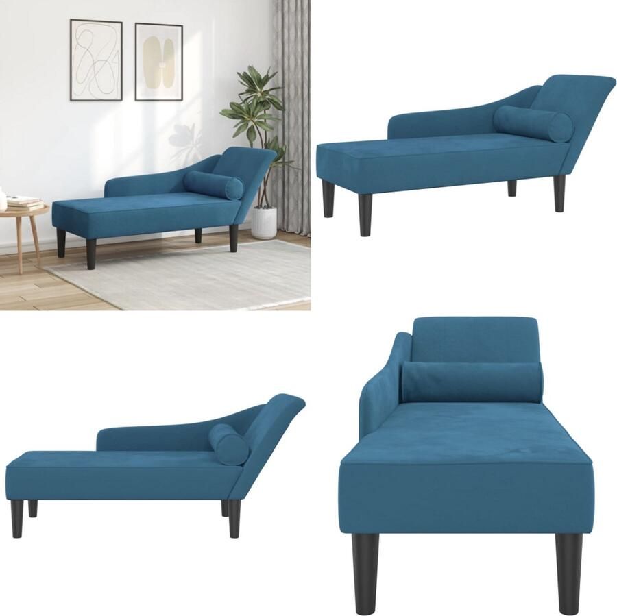 VidaXL Chaise longue met kussens fluweel blauw Chaise Longue Chaise Longues Loungebank Divan