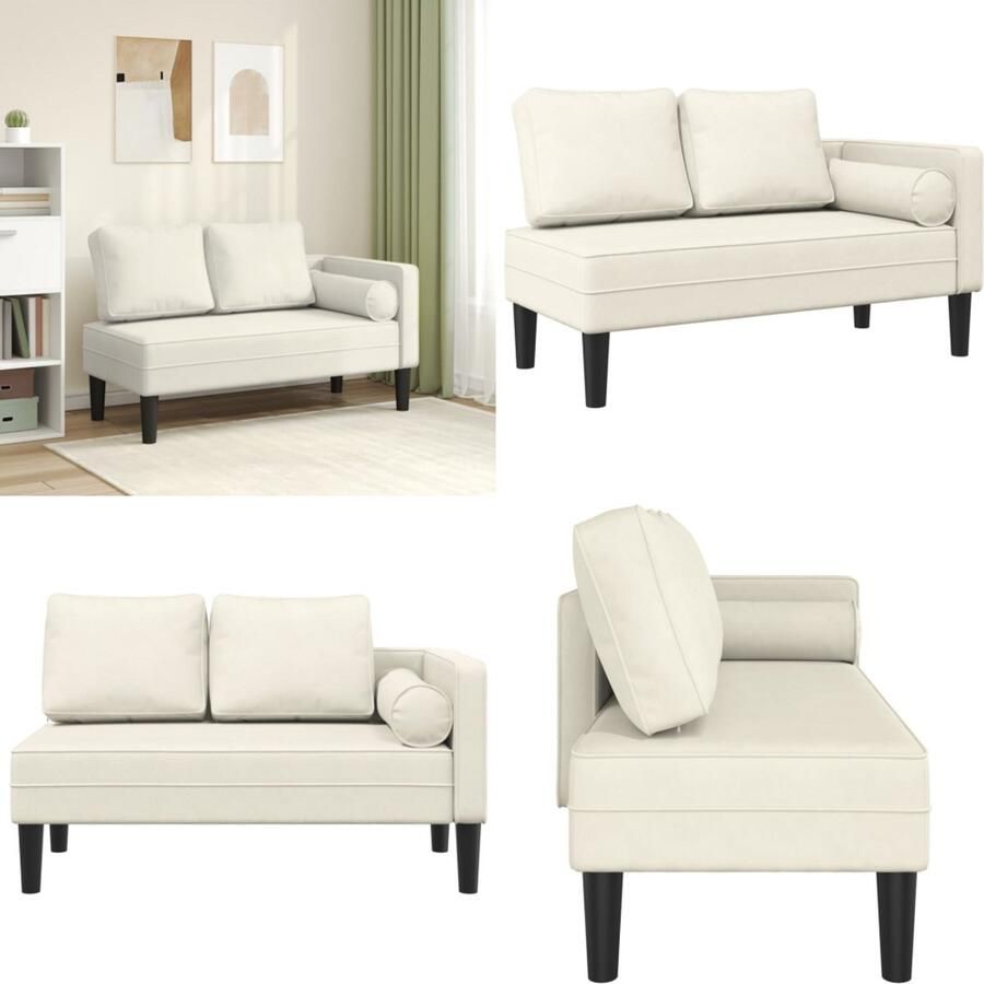 VidaXL Chaise longue met kussens fluweel crèmekleurig Chaise Longue Chaise Longues Loungebank Divan