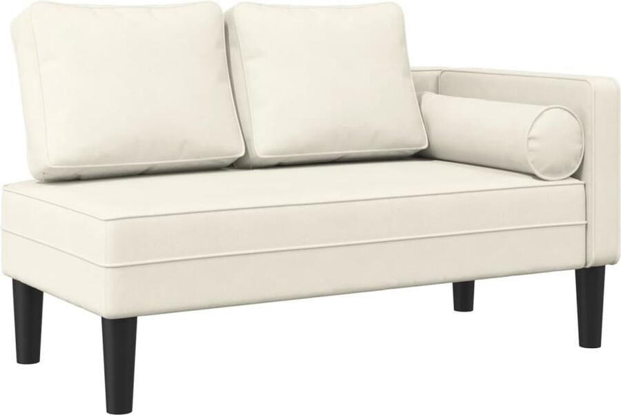VidaXL Chaise longue Fluweel Creme Inclusief kussens Chaise Longue Loungebank Fluweel Crème Relaxen Comfort Tuinlounge