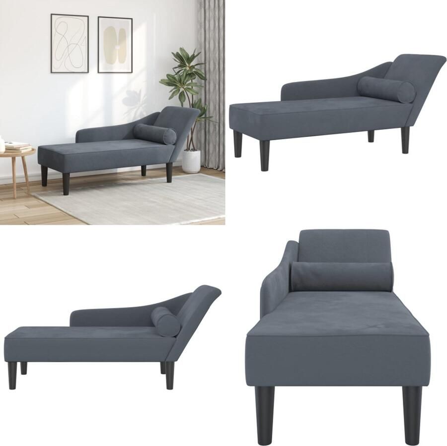 VidaXL Chaise longue met kussens fluweel donkergrijs Chaise Longue Chaise Longues Loungebank Divan