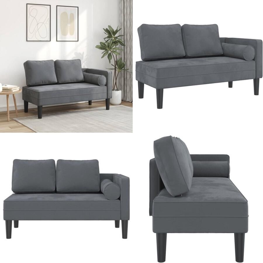 VidaXL Chaise longue met kussens fluweel donkergrijs Chaise Longue Chaise Longues Loungebank Divan