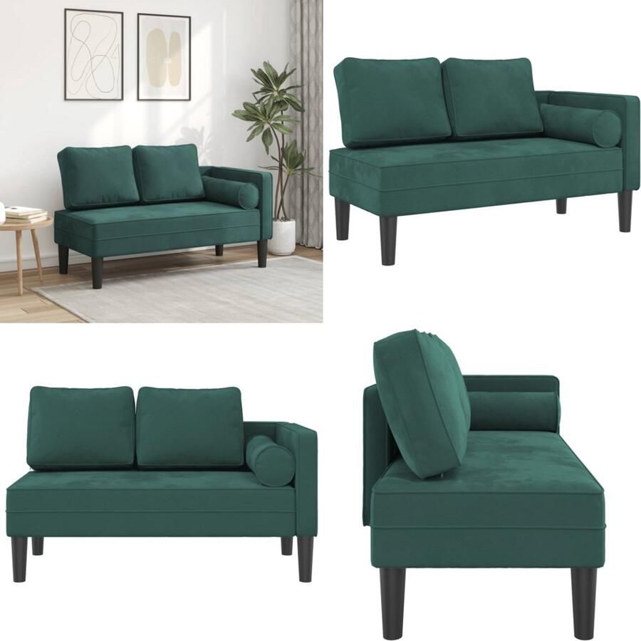 VidaXL Chaise longue met kussens fluweel donkergroen Chaise Longue Chaise Longues Loungebank Divan