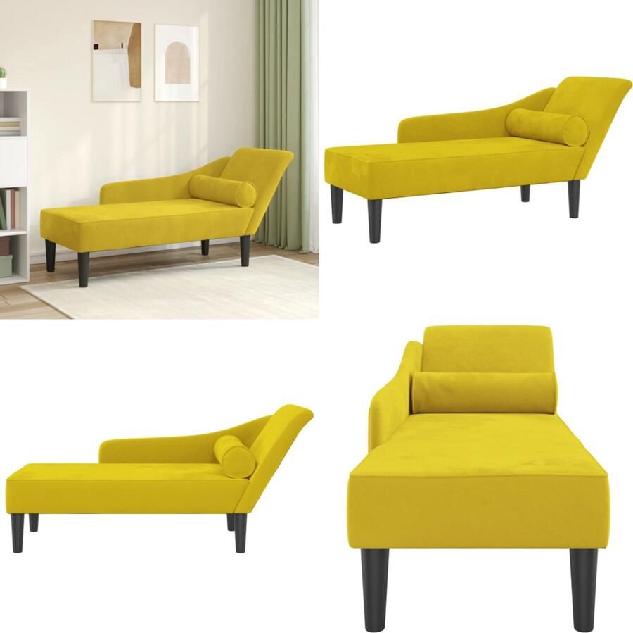 VidaXL Chaise longue met kussens fluweel geel Chaise Longue Chaise Longues Loungebank Divan