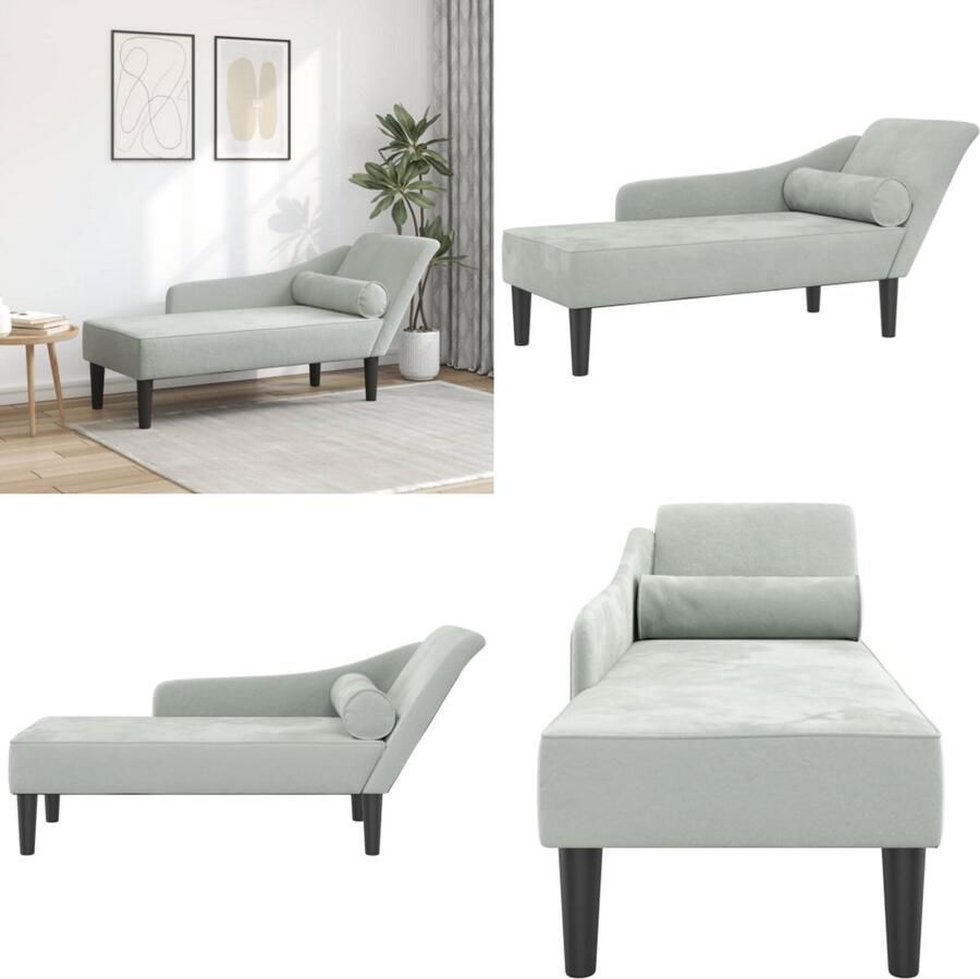 VidaXL Chaise longue met kussens fluweel lichtgrijs Chaise Longue Chaise Longues Loungebank Divan