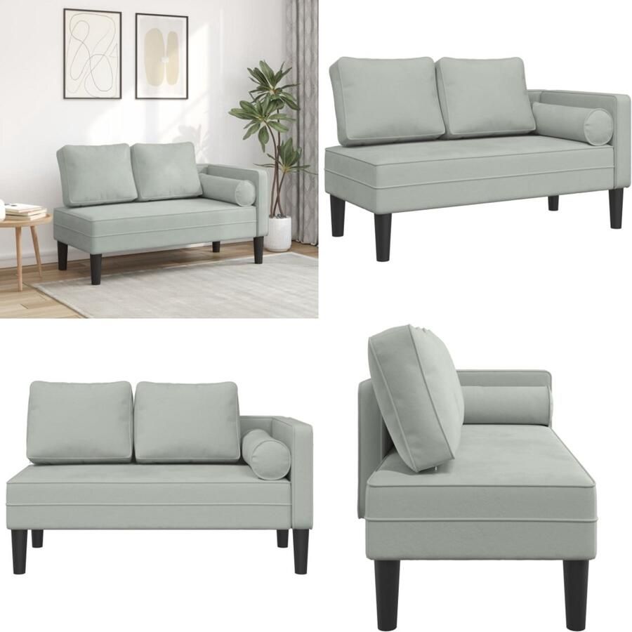 VidaXL Chaise longue met kussens fluweel lichtgrijs Chaise Longue Chaise Longues Loungebank Divan