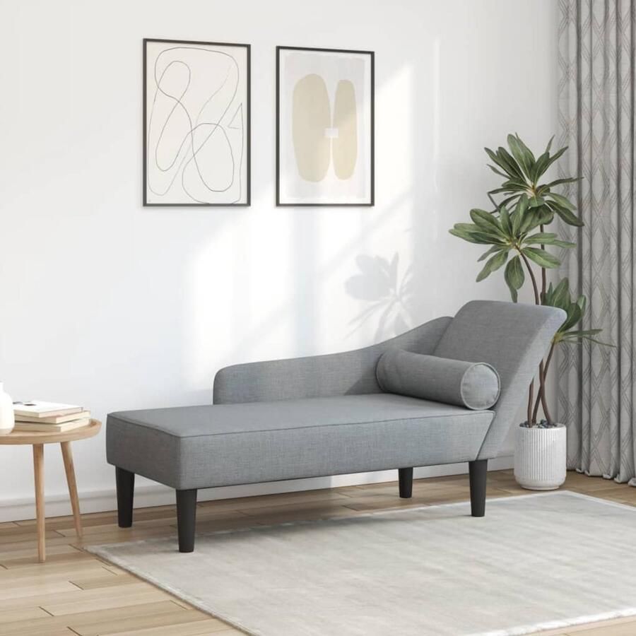 VidaXL Chaise longue met kussens stof lichtgrijs Chaise Longue Chaise Longues Loungebank Divan - Foto 2