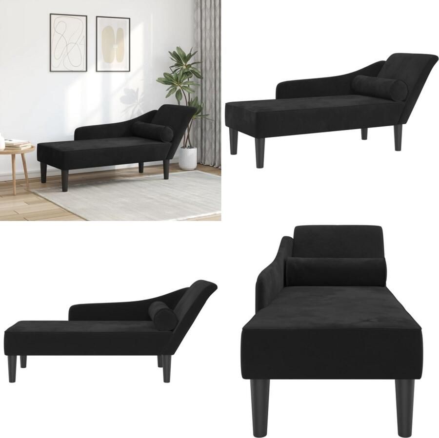 VidaXL Chaise longue met kussens fluweel zwart Chaise Longue Chaise Longues Loungebank Divan