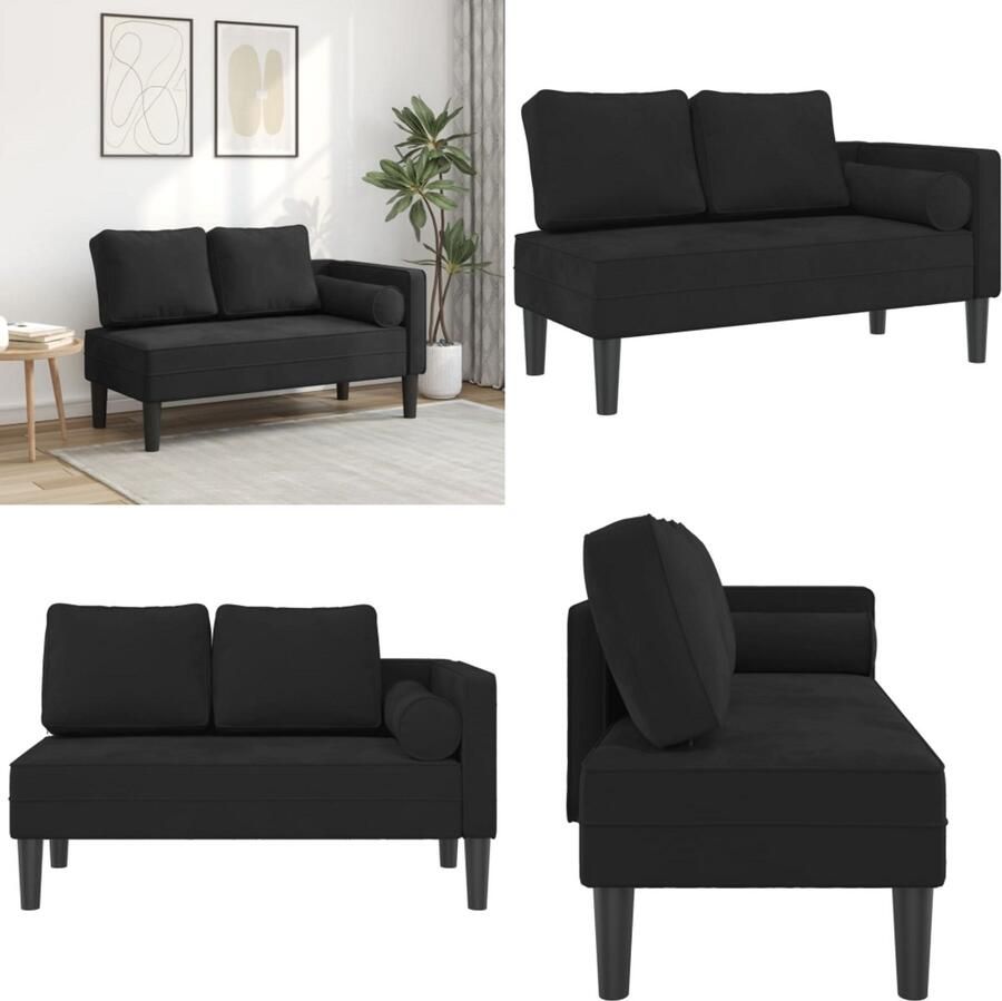 VidaXL Chaise longue met kussens fluweel zwart Chaise Longue Chaise Longues Loungebank Divan