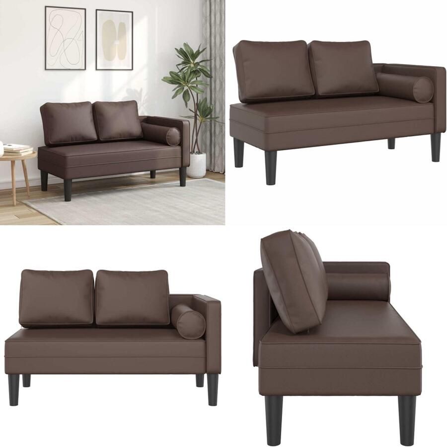 VidaXL Chaise longue met kussens kunstleer bruin Chaise Longue Chaise Longues Loungebank Divan