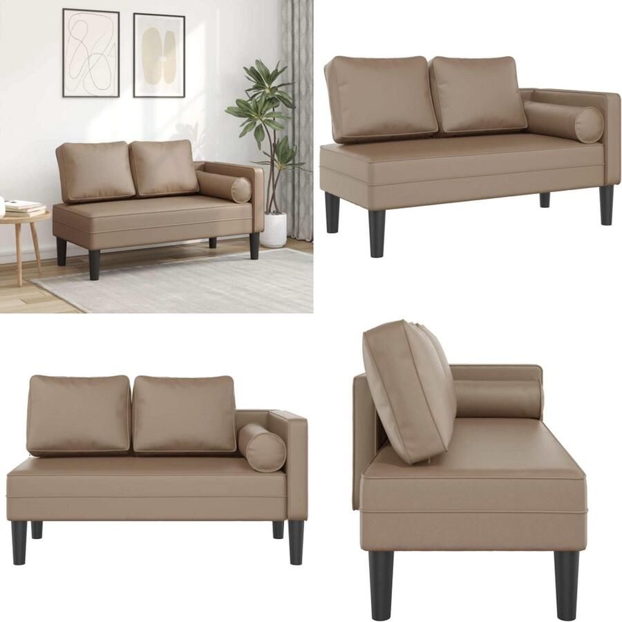 VidaXL Chaise longue met kussens kunstleer cappuccino Chaise Longue Chaise Longues Loungebank Divan