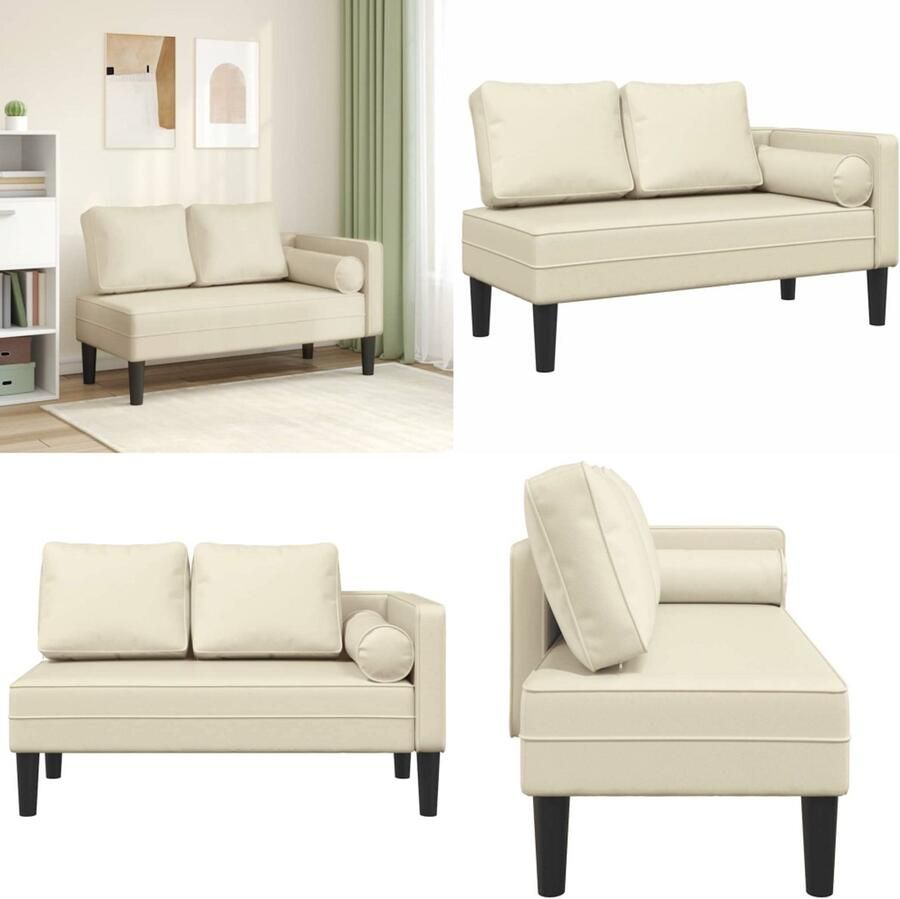 VidaXL Chaise longue met kussens kunstleer crème Chaise Longue Chaise Longues Loungebank Divan