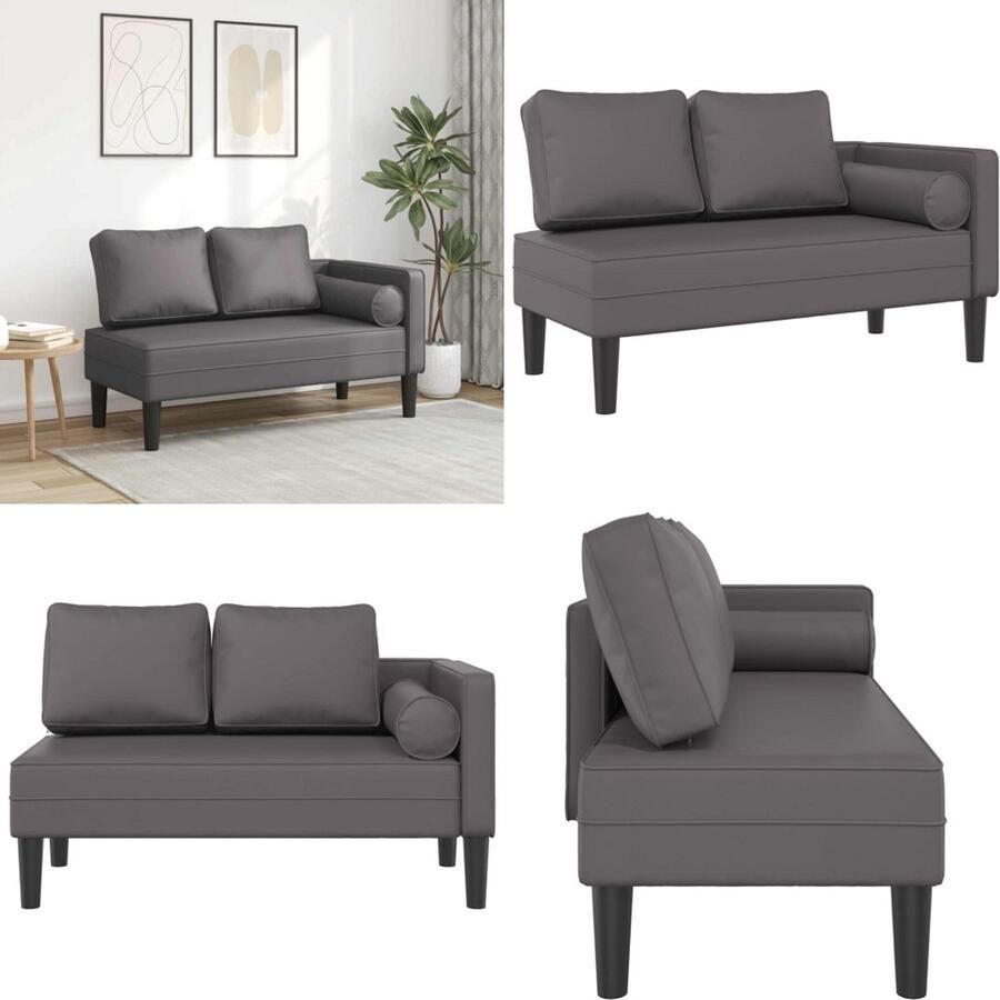 VidaXL Chaise longue met kussens kunstleer grijs Chaise Longue Chaise Longues Loungebank Divan
