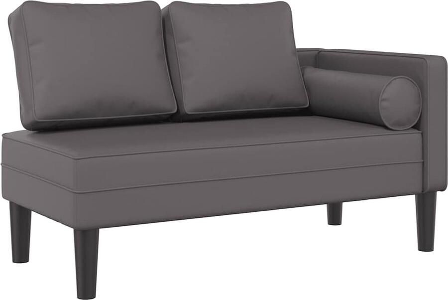 VidaXL Chaise longue Kunstleer Grijs Inclusief kussens Chaise Lounge Loungestoel Relaxstoel Grijze Fauteuil Kunstleder Meubilair Comfortabel Zitten Slaapkamer Decoratie Woonkamer Accessoires