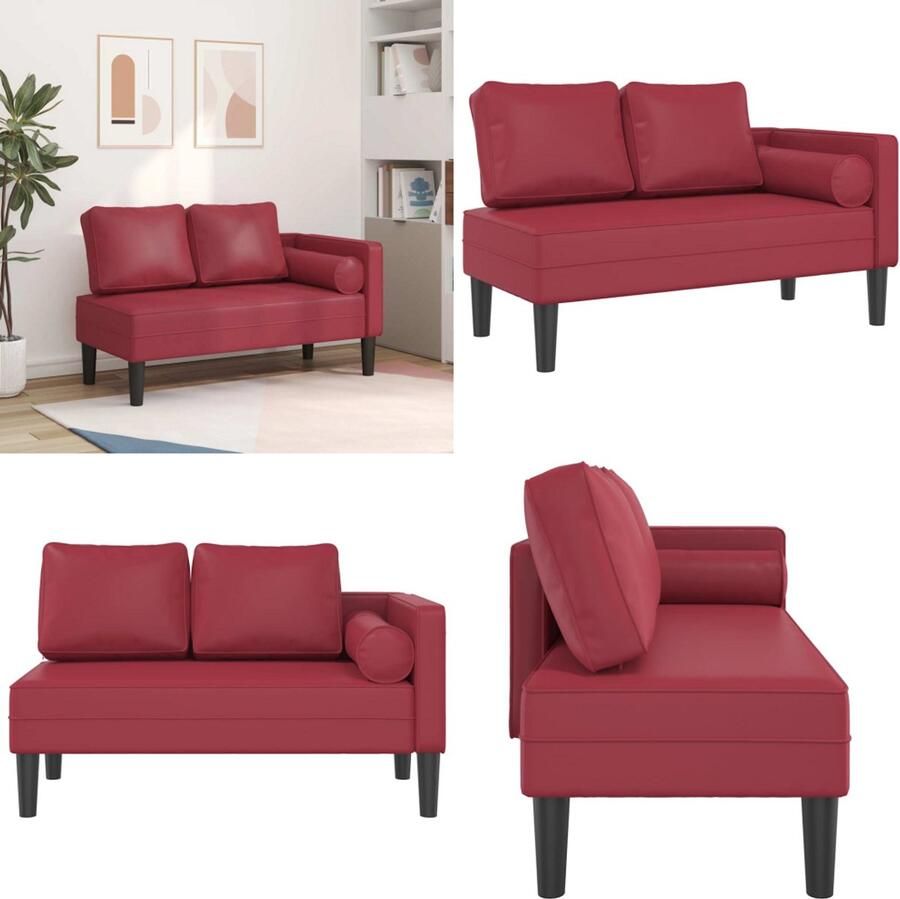 VidaXL Chaise longue met kussens kunstleer wijnrood Chaise Longue Chaise Longues Loungebank Divan