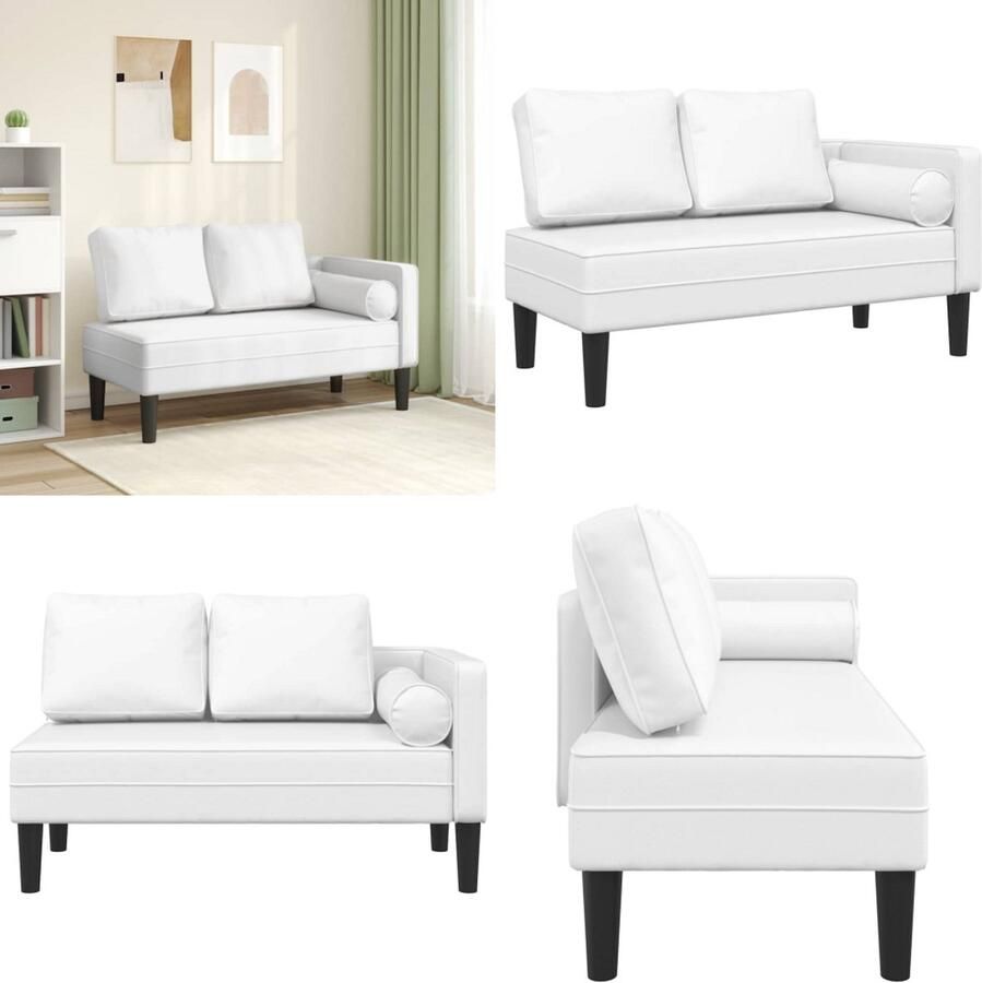 VidaXL Chaise longue met kussens kunstleer wit Chaise Longue Chaise Longues Loungebank Divan