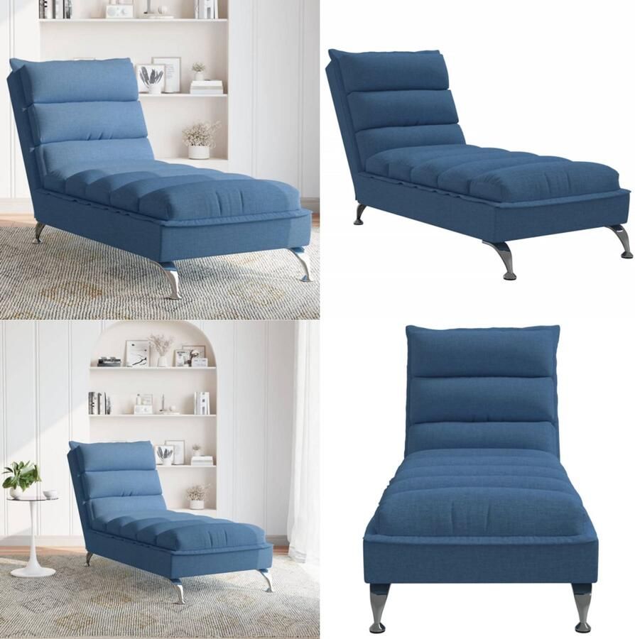 VidaXL Chaise longue met kussens stof blauw Chaise Longue Chaise Longues Chaise Longue Stoel Chaise Longue Bank