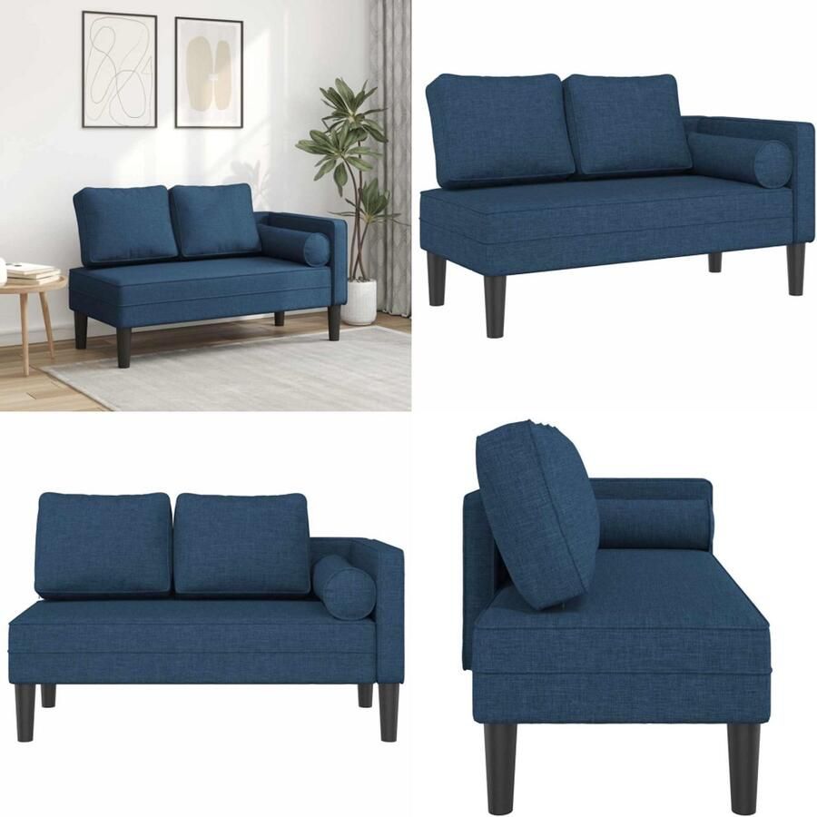 VidaXL Chaise longue met kussens stof blauw Chaise Longue Chaise Longues Loungebank Divan