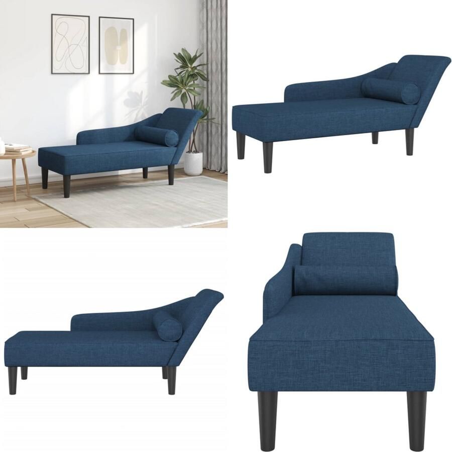 VidaXL Chaise longue met kussens stof blauw Chaise Longue Chaise Longues Loungebank Divan