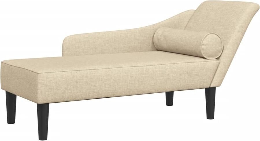 VidaXL Chaise longue met kussens stof crÃ¨mekleurig - Foto 3