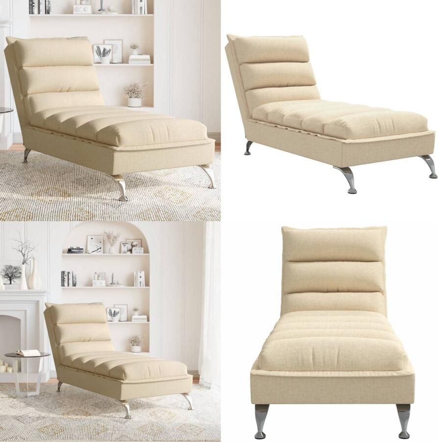 VidaXL Chaise longue met kussens stof crèmekleurig Chaise Longue Chaise Longues Chaise Longue Stoel Chaise Longue Bank