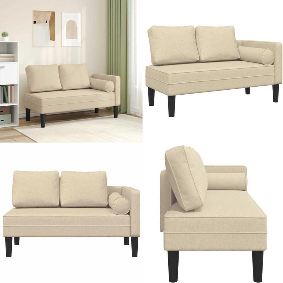 VidaXL Chaise longue met kussens stof crèmekleurig Chaise Longue Chaise Longues Loungebank Divan