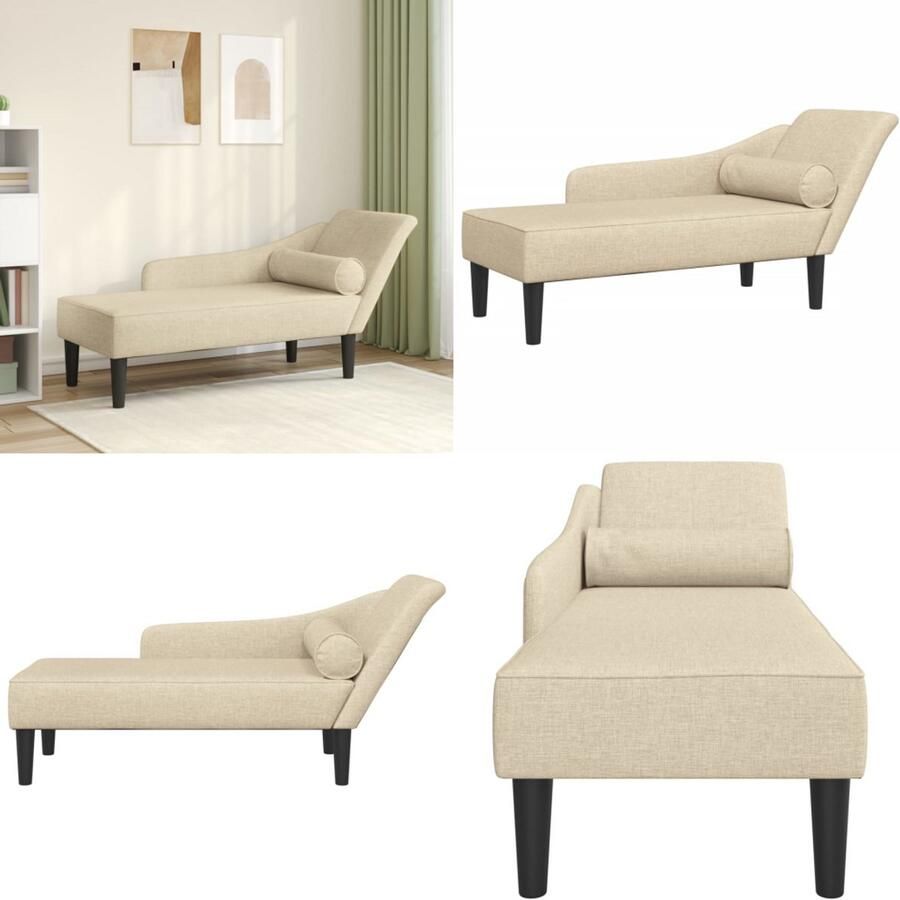 VidaXL Chaise longue met kussens stof crèmekleurig Chaise Longue Chaise Longues Loungebank Divan