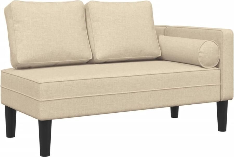 VidaXL Chaise longue met kussens stof crÃ¨mekleurig