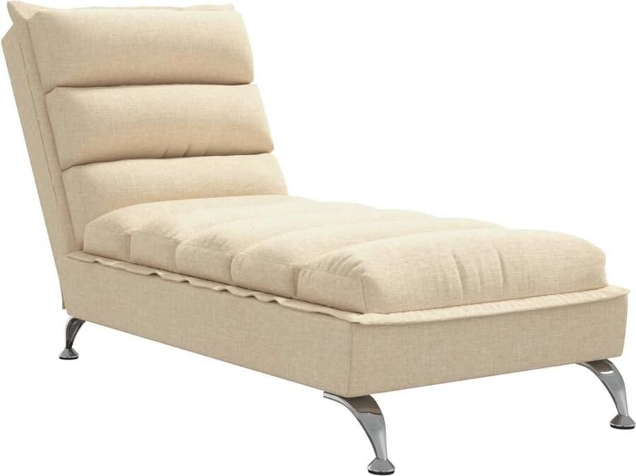 The Living Store Chaise Longue Crème stof 133.5 x 56 x 74 cm Multiplex lattenbodem Chaise Longue Loungestoel Relaxstoel Creme Fauteuil Stoffen Fauteuil - Foto 2