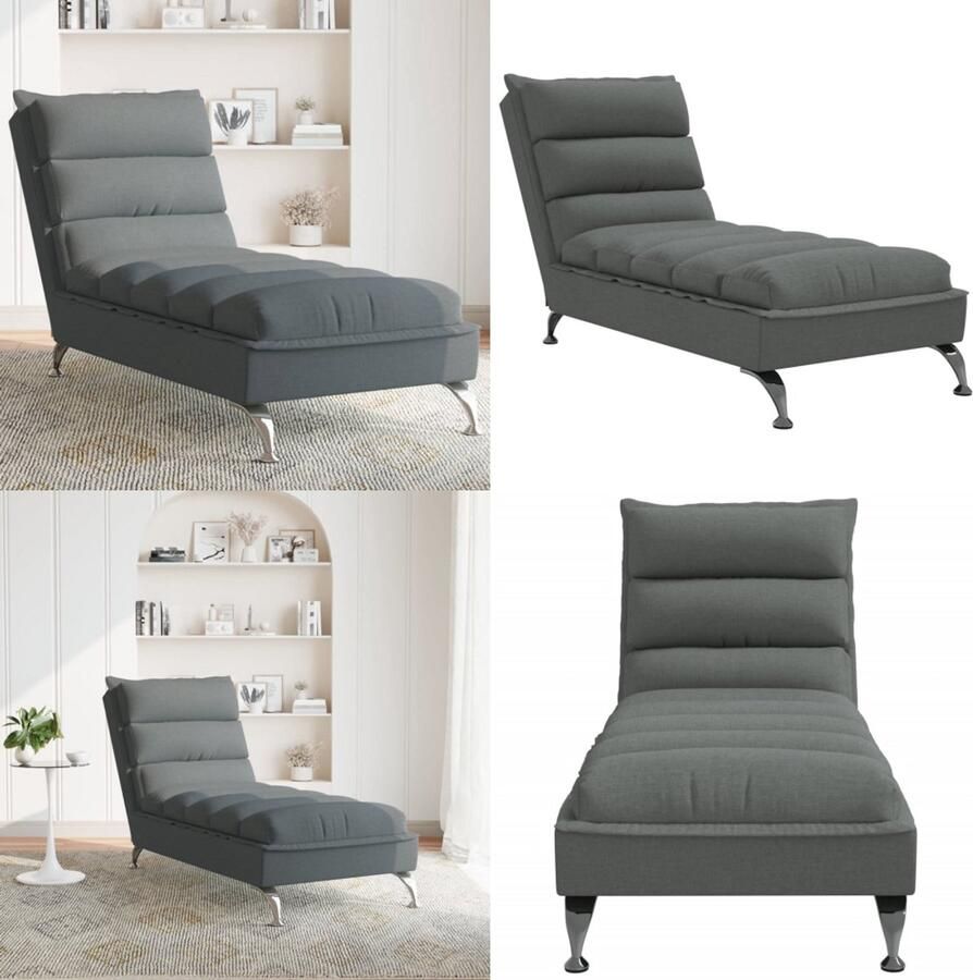VidaXL Chaise longue met kussens stof donkergrijs Chaise Longue Chaise Longues Chaise Longue Stoel Chaise Longue Bank
