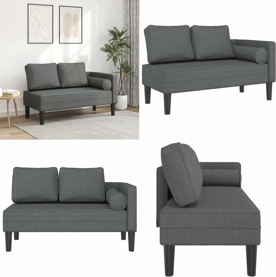 VidaXL Chaise longue met kussens stof donkergrijs Chaise Longue Chaise Longues Loungebank Divan