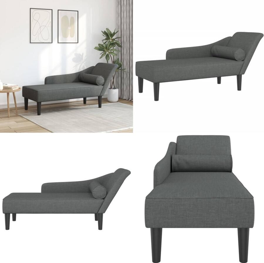VidaXL Chaise longue met kussens stof donkergrijs Chaise Longue Chaise Longues Loungebank Divan